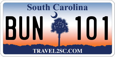 SC license plate BUN101