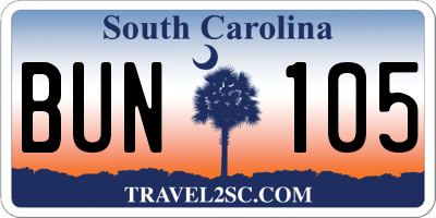 SC license plate BUN105