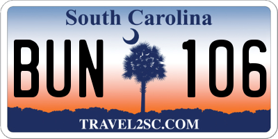 SC license plate BUN106