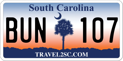 SC license plate BUN107