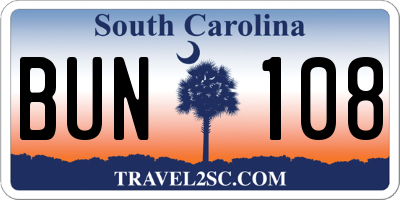 SC license plate BUN108