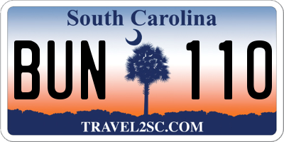 SC license plate BUN110