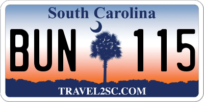SC license plate BUN115