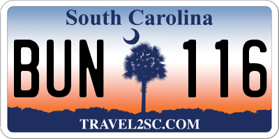 SC license plate BUN116