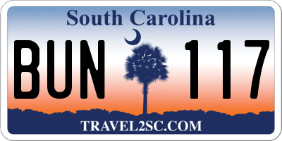 SC license plate BUN117