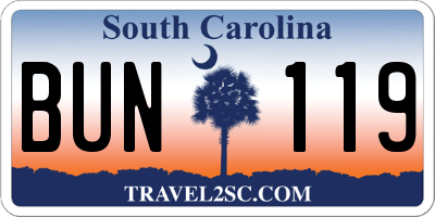 SC license plate BUN119