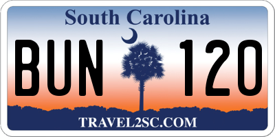 SC license plate BUN120