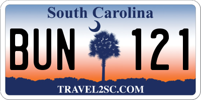 SC license plate BUN121