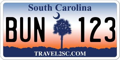 SC license plate BUN123