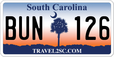 SC license plate BUN126