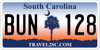 SC license plate BUN128