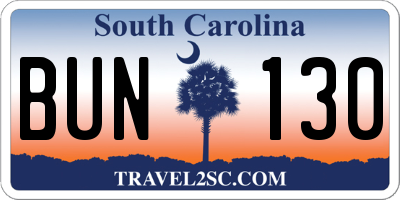 SC license plate BUN130