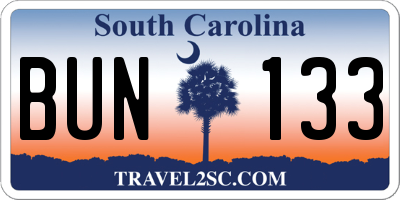 SC license plate BUN133