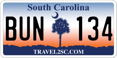 SC license plate BUN134