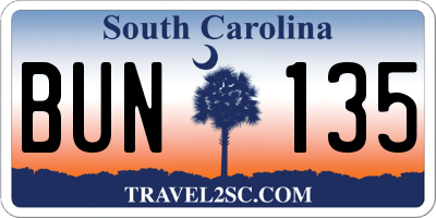 SC license plate BUN135