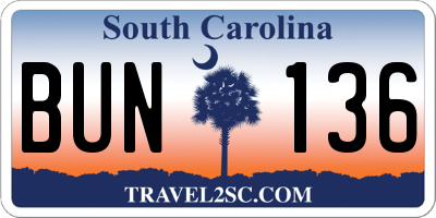 SC license plate BUN136