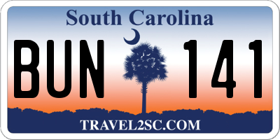 SC license plate BUN141
