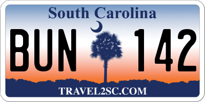 SC license plate BUN142