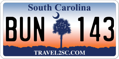 SC license plate BUN143