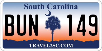 SC license plate BUN149