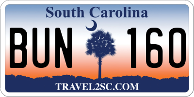 SC license plate BUN160