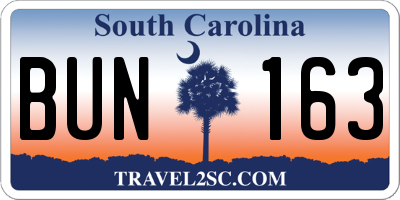 SC license plate BUN163