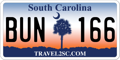 SC license plate BUN166