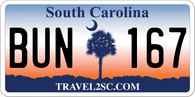 SC license plate BUN167
