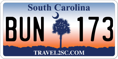 SC license plate BUN173