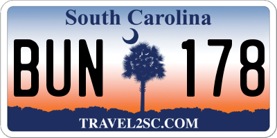SC license plate BUN178