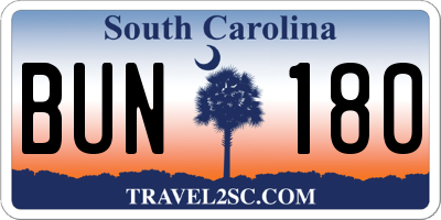 SC license plate BUN180