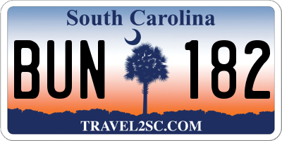 SC license plate BUN182