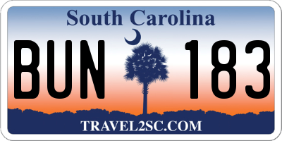 SC license plate BUN183