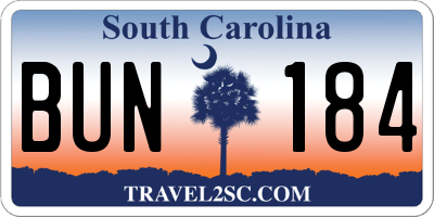 SC license plate BUN184