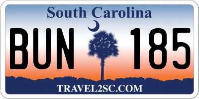 SC license plate BUN185