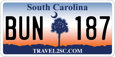 SC license plate BUN187