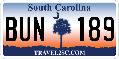 SC license plate BUN189