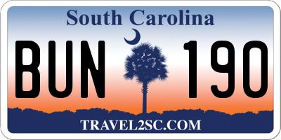 SC license plate BUN190