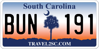 SC license plate BUN191