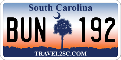 SC license plate BUN192
