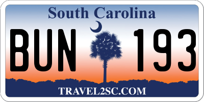 SC license plate BUN193