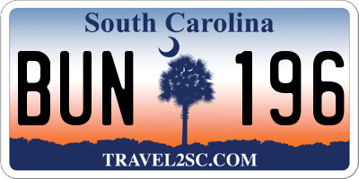 SC license plate BUN196