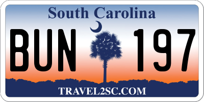 SC license plate BUN197