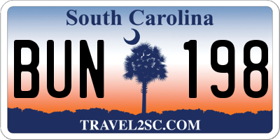 SC license plate BUN198