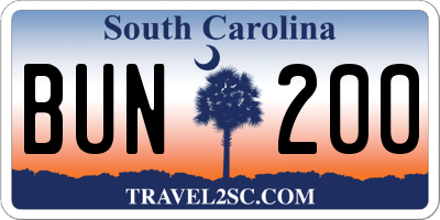 SC license plate BUN200