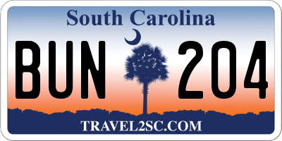 SC license plate BUN204