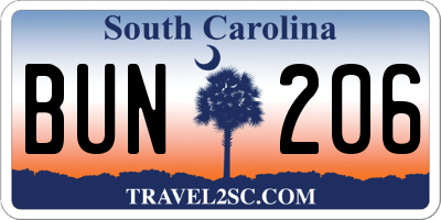 SC license plate BUN206