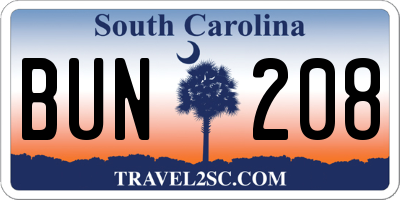SC license plate BUN208