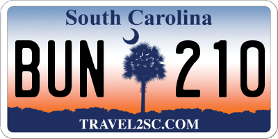 SC license plate BUN210