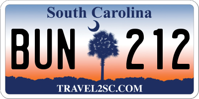 SC license plate BUN212